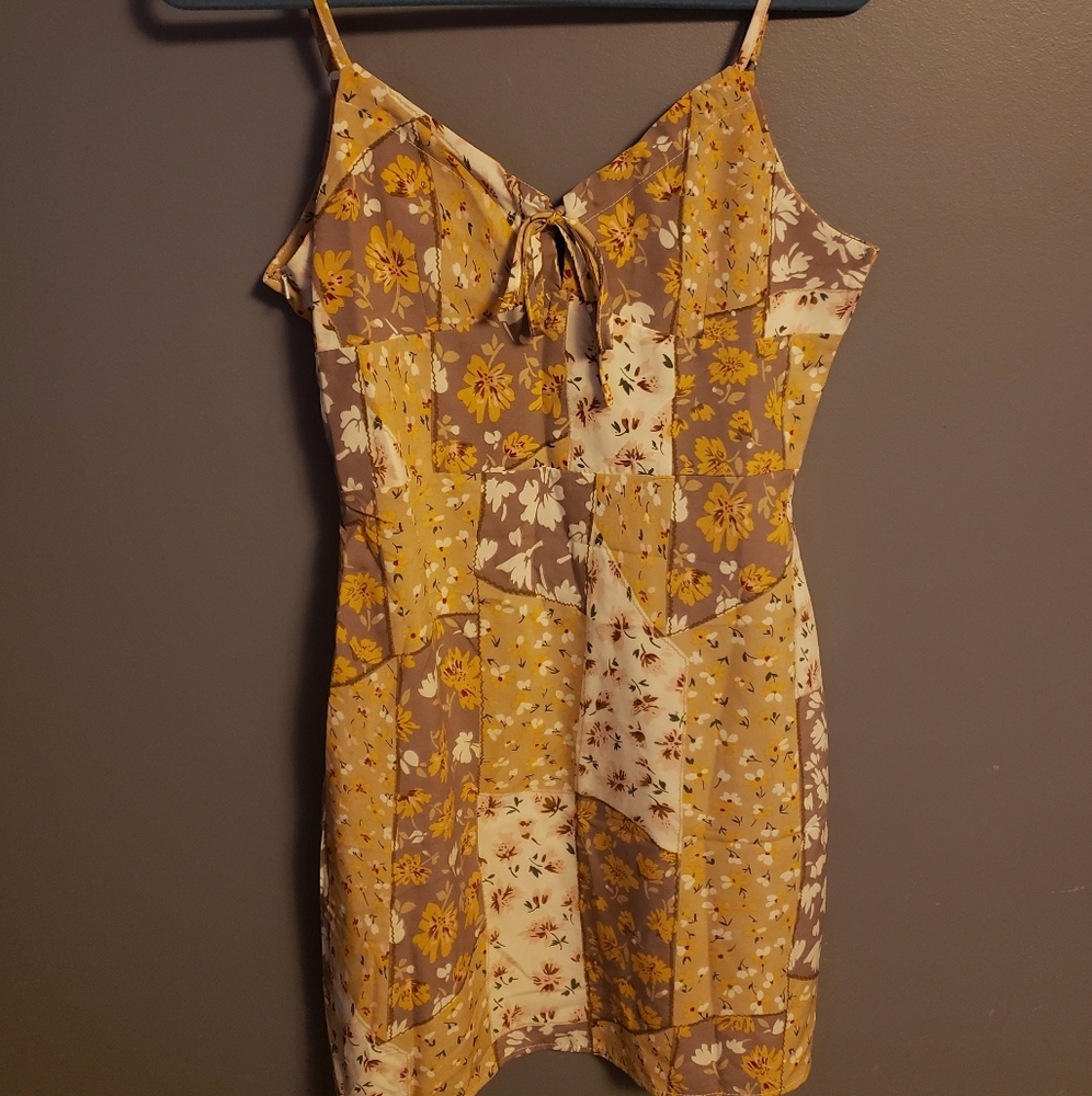 PacSun Floral Patchwork Mini Dress - Yellow and Brown